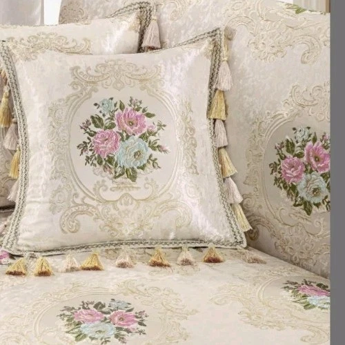 Funda/Funda de Almohada 1 Pieza Jaquard Lujo 20x20 Floral Borlas Damasco Foto 1 de 4