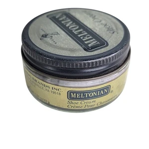 Vintage Meltonian Shoe Saver crema per scarpe 1,60 oz barattolo di vetro coperchio di latta osso chiaro #126 - Foto 1 di 5