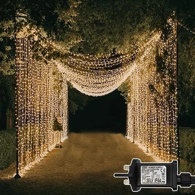 Dekofun 600 LED Curtain Fairy Lights 6m x 3m Gazebo Lights Mains Powered, 8 - Image 1 of 4