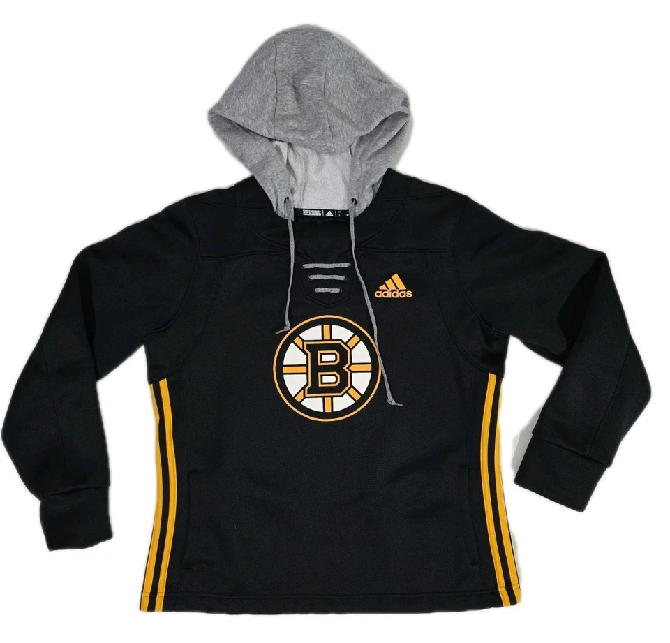Adidas BOSTON BRUINS Negro con Gris Sudadera con Capucha Pullover Rayas Trifolio Para Mujer L Foto 1 de 4