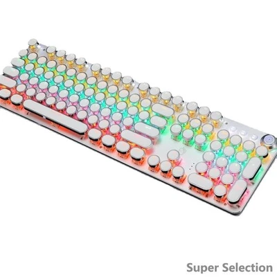 104 Keys Retro Punk Mechanical Keyboard RGB Backlit W/ Volume Knob Blue Switches - Image 1 of 4