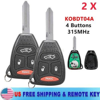 2 Remote Head Key Fob 4 button for 2005 2006 2007 Dodge Magnum KOBDT04A - Image 1 of 4