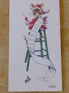 Vintage Hattie Christmas Card by Kristin Elliott USA 10K-940 Santa Mouse Glitter - Picture 1 of 6