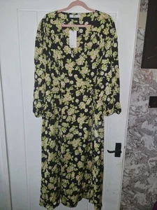Mango Women's Bea Dress Yellow Floral Wrap Dress Size 22 £41.99 Normal Price - Picture 1 of 6