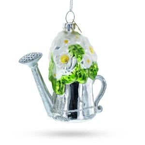 Floral Watering Can Blown Glass Christmas Ornament - Picture 1 of 4