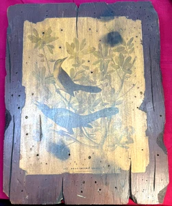 1968 Rustic Wood Bird Plaque – Boat-Tailed Grackle Print Signed Tony Renkun - Picture 1 of 6