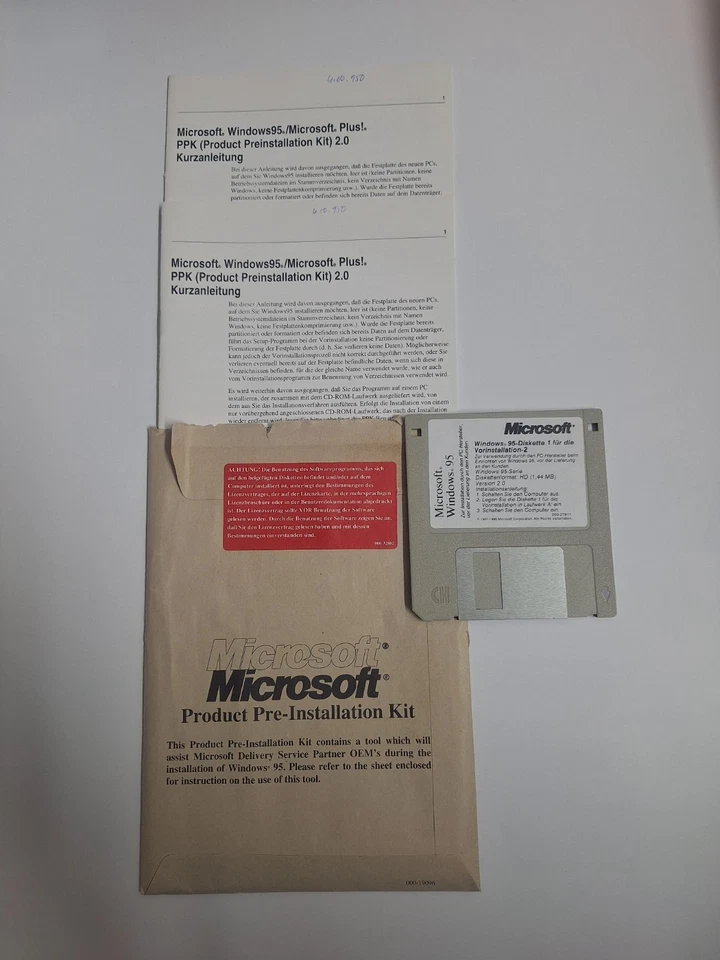 simbolių, vokiškai):Microsoft Windows 95 PPK 2.0 Kitmit Diskette&Anleitung1996 - Bild 1 von 4