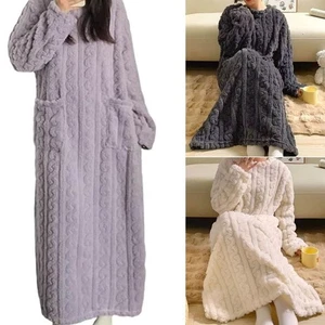 Warm Coral Velvet Thickened Wear Robe Nightdress Flannel Pajamas  Winter Autumn - Picture 1 of 18