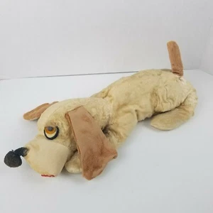 Vintage Stuffed Animal Hound Dog Laying Down Very Worn Sad Eyes Droopy Plush - Picture 1 of 10