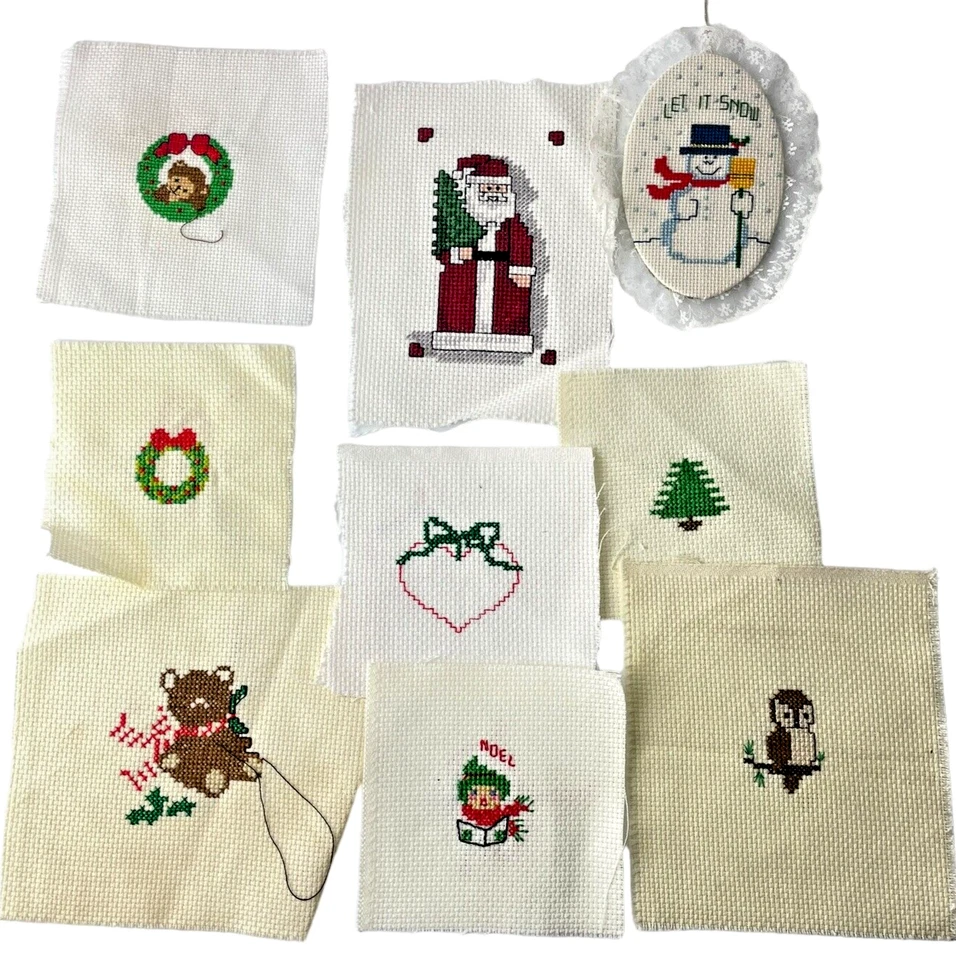 Christmas Cross Stitch Ornaments Lot of 9 Finished and Unfinished Craft - Image 1 of 4