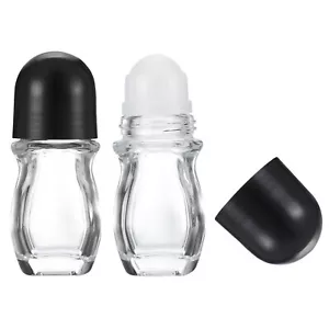 30ml Glass Empty Roller Bottles, 2 Pcs Leak-Proof Massage Container, Black - Picture 1 of 6