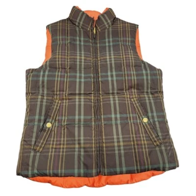 Ralph Lauren Mujer Chaleco Puffer Chaqueta Talla Pequeña Naranja Marrón Cuadros Reversible Foto 1 de 4