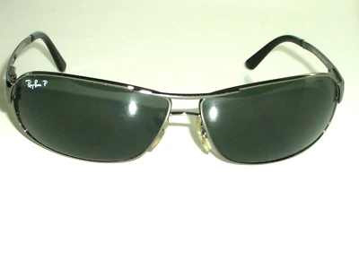 RAY-BAN RB3343 004/58 63[]12 3P GUNMETAL POLARIZED GLASS LENS WRAPS SUNGLASSES - Image 1 of 4