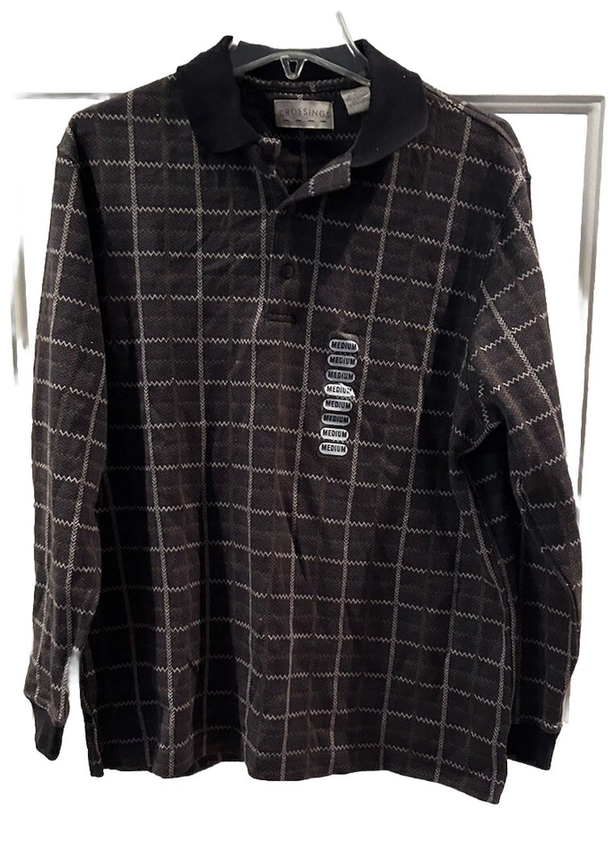 男式套衫针织衬衫交叉 M 码长袖胸部 44 英寸长 28 英寸 — 第 1/2 张图片