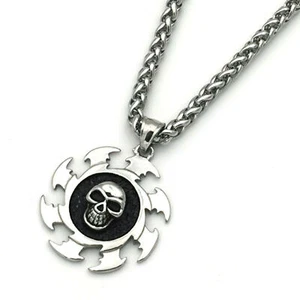 Design Edelstahl Herren Kette Halskette mit 3D Anhänger Teufelsrad Totenkopf neu - Bild 1 von 3