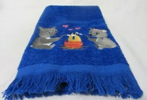 NEW EMBROIDERED/APPLIQUE BEARS ROASTING MARSHMALLOWS AT CAMPFIRE BLUE HAND TOWEL - Picture 1 of 3