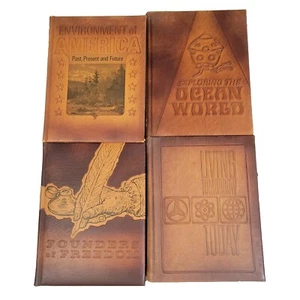 Vtg 4 Mission Leather Bound Books Founders Freedom Ocean World Living Tomorrow - Picture 1 of 16