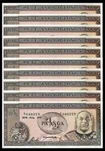 Tonga 1/2 - 0,50 Pa'anga 1983, aUNC / UNC, 10 Pcs LOT, P-18C, Prefix B/1  - Picture 1 of 5