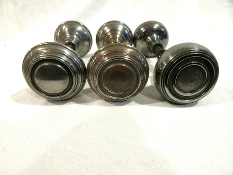 3-Vintage Antique Chrome Nickel Door Handles 2-Matching Cover