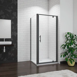 BLACK Frame Pivot Shower Door Enclosure and Tray Walk in Glass Screen Cubicle - Picture 1 of 12