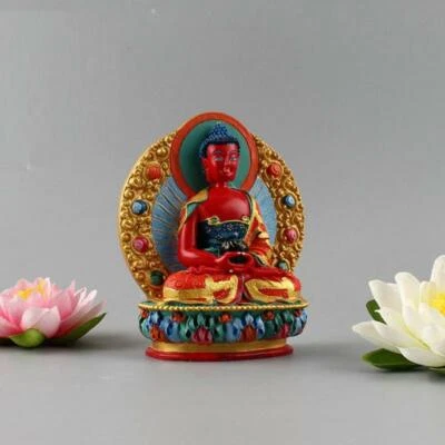 Budismo Tibetano Amitabha Buda Estatua Feng Shui Resina Semicírculo Pintado a Mano Foto 1 de 4