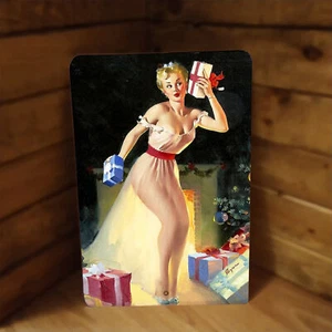Gil Elvgren 1954 A Christmas Eve Waiting for Santa Pinup Girl Metal Poster Sign - Picture 1 of 2