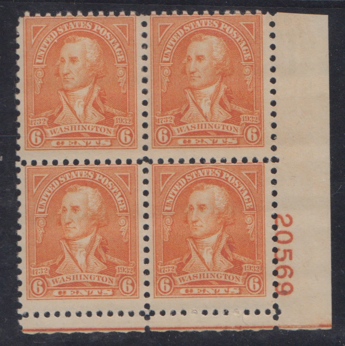 U.S. Sc #711 6 Cent George Washington Bicentennial Plate Block - Image 1 of 1