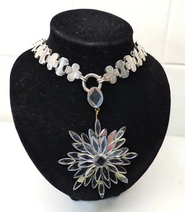 ANTIKER GEORGISCHER VAUXHALL GLAS STARBURST ANHÄNGER AN VIKTORIANISCHER SILBER BUCHKETTE - Bild 1 von 16