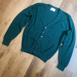 Vtg 60s 70s Sears Sweater Mens Kings Road Cardigan Orlon Acrylic Green MCM Large - Picture 1 of 11