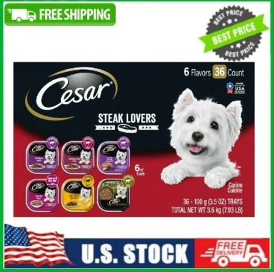36 Pack CESAR Steak Lovers Wet Dog Food Toppers Variety Pack, 3.5 oz. Trays