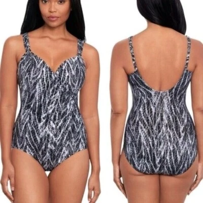 Nuevo con etiquetas Traje de baño Miraclesuit Siren gris plateado de una pieza azul talla 8 $198 Foto 1 de 4
