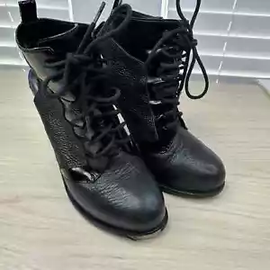 Alexander Wang Shoes Women's EU38 Black Pebbled Leather Lace Up Open Back Boots - Picture 1 of 15