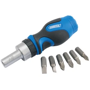 Draper 6 Piece Stubby Ratchet/Ratcheting Screwdriver 1/4" Holder + Bits 01050 - Picture 1 of 1