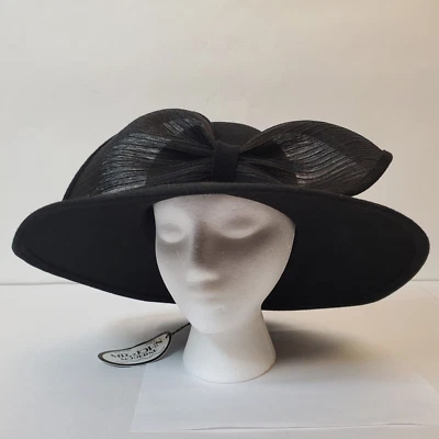 Mr. John Moderne New York Paris Black Wool Felt Bow Womens Hat One Size Church - Image 1 of 4