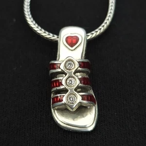 Brighton Silver Rhinestone Red Enamel Sandal Flip Flop Pendant Necklace Retired - Picture 1 of 5