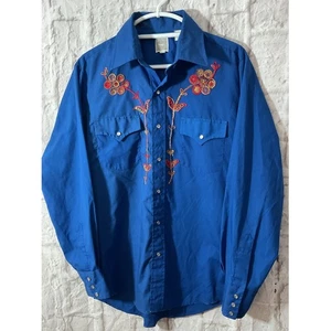 Vintage 70er Mustang Western Pearl Snap Shirt 16-34 bestickt Blumen  - Bild 1 von 8