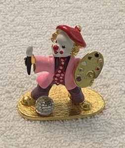 Spoontiques KM454 Pewter Clown Painter Artist Swarovski Crystal Ball Gold Plated - Picture 1 of 7