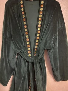 Vintage Handmade Tie Belted Velour Cardigan Kimono Robe Jacket 2XL - Picture 1 of 8