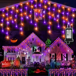 Luci di Halloween Arancione Viola 33FT 400 LED Stringa Luci da Esterno con 75 Dro... - Foto 1 di 9