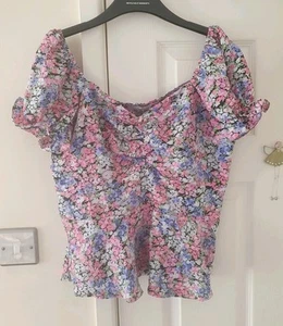 Schönes hübsches geblümtes Damentop Größe 14 "Quiz" pink/blau/schwarz neu mit Etikett NEU - Bild 1 von 6