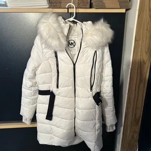 Michael Kors Size Xl Faux Fur Trim Hooded Puffer Coat White. Never Worn. - Picture 1 of 6