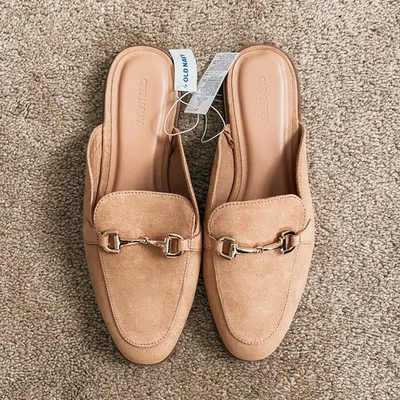 NEW Old Navy Faux Suede Loafer Mules Shoes Women's Size 8 Tan Slides NWT - Image 1 of 3
