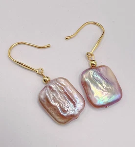 Gorgeous AAA+14-16mm real south sea purple baroque pearl earrings 14k Gold - Picture 1 of 6