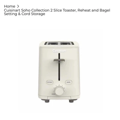 Cuisinart Soho Collection 2 Slice Toaster, Reheat and Bagel Setting, Truffle - Image 1 of 2