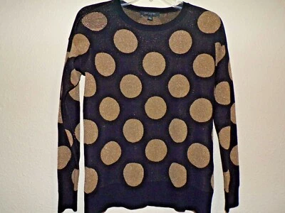 ANN TAYLOR Petite Brillante Elegante Suéter Negro Con Lunares Dorados - Talla PS Foto 1 de 4