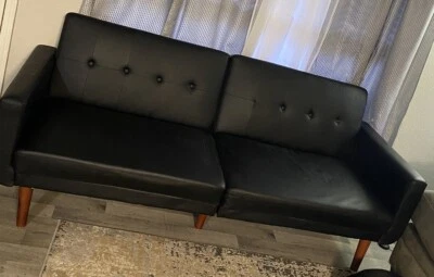 Futon Sofa Bed Black Faux Leather - Image 1 of 4