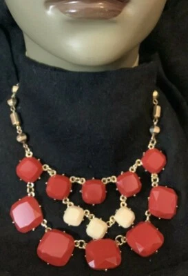 COLLAR CUADRADO REDONDEADO CREMA RUBÍ ROJO J48 CADENA ORO MODA JOYERÍA DE LUJO Foto 1 de 4