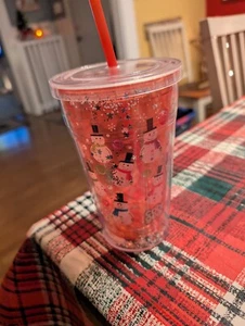 Very cute "snowman" 16 oz hard plastic tumbler with cover and straw - Picture 1 of 2