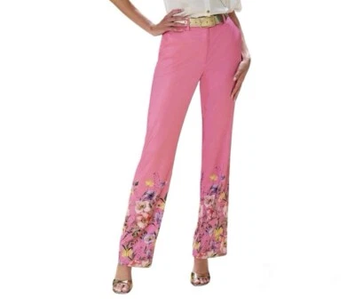 Boston 合身裤花卉印花高腰正装裤女式 6 码粉色 — 第 1/4 张图片
