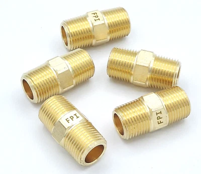*5-PACK* 3/8" NPT Brass Hex Nipple BP122-6 D.O.T. Air Brake Pneumatic Fitting - Image 1 of 4